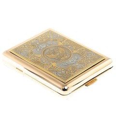 Позолоченный портсигар на 20 сигарет «Герб Российский» в подарок мужчине