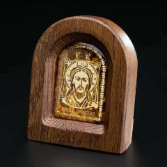 Маленькая икона «Иисус Христос» из дуба и янтаря