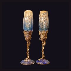 Серебряные бокалы для вина «Виноградная лоза» с позолотой