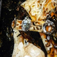 Интерьерная картина «Голова леди в средневековом костюме» из янтаря и ценных пород дерева