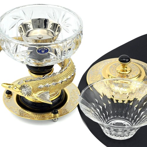 Икорница хрустальная (богема) «Осётр» в подарок мужчине рыбаку