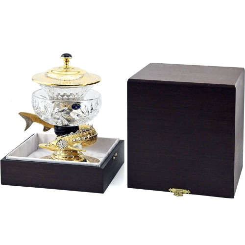 Икорница хрустальная (богема) «Осётр» в подарок мужчине рыбаку