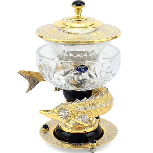 Икорница хрустальная (богема) «Осётр» в подарок мужчине рыбаку