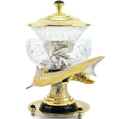 Икорница хрустальная (богема) «Осётр» в подарок мужчине рыбаку