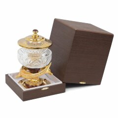 Позолоченная икорница «Осётр» (яшма, хрусталь)