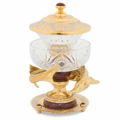 Позолоченная икорница «Осётр» (яшма, хрусталь)