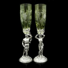 Серебряные бокалы для вина «Адам и Ева» с изумрудным хрусталём