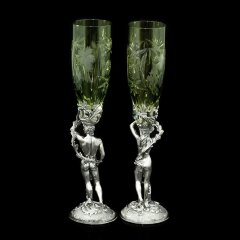 Серебряные бокалы для вина «Адам и Ева» с изумрудным хрусталём