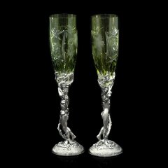 Серебряные бокалы для вина «Адам и Ева» с изумрудным хрусталём