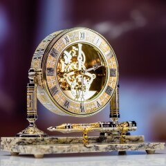 Настольные кабинетные часы «SKELETON» с письменной ручкой