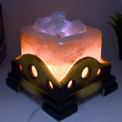 Солевая лампа «Камин» голубого свечения для ионизации воздуха интерьера дома