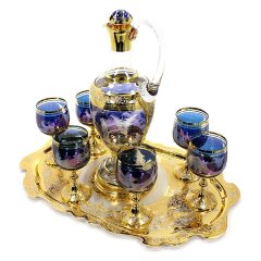 Хрустальный набор для вина «Охота» с позолоченным подносом