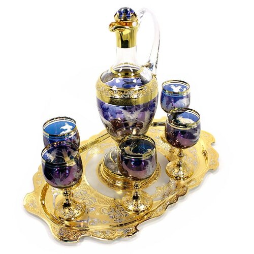 Хрустальный набор для вина «Охота» с позолоченным подносом