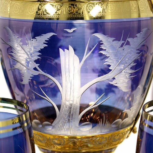 Хрустальный набор для вина «Охота» с позолоченным подносом