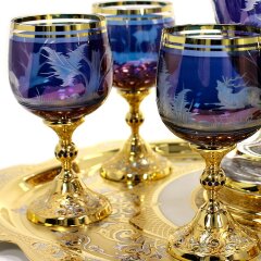 Хрустальный набор для вина «Охота» с позолоченным подносом