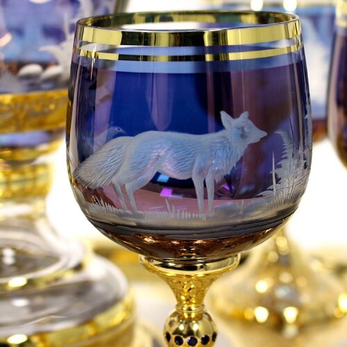 Хрустальный набор для вина «Охота» с позолоченным подносом