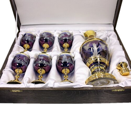 Хрустальный набор для вина «Охота» с позолоченным подносом