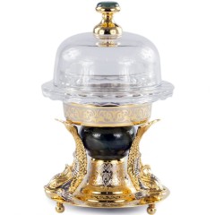 Золотая икорница «Рыбки» на нефрите — праздничная посуда идеальный подарок на новоселье