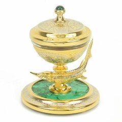 Позолоченная икорница «Стерлядка на малахите»