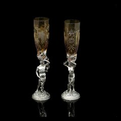 Винные бокалы из серебра «Адам и Ева» с янтарным хрусталем