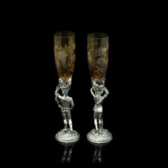 Винные бокалы из серебра «Адам и Ева» с янтарным хрусталем