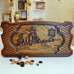 Резные нарды «ВМФ» из массива дерева