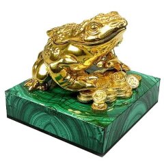 Позолоченная пепельница «Денежная лягушка» на малахите