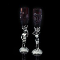 Серебряные фужеры для вина «Адам и Ева» с красным хрусталем