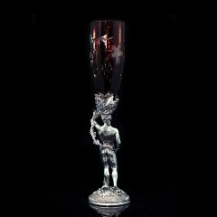 Серебряные фужеры для вина «Адам и Ева» с красным хрусталем