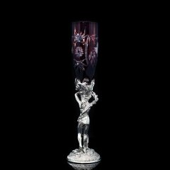 Серебряные фужеры для вина «Адам и Ева» с красным хрусталем