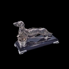 Серебряная визитница «Такса с удочкой» на камне обсидиан