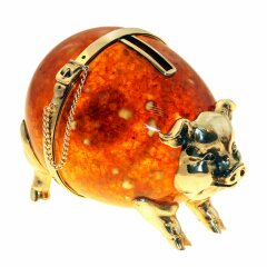 Сувенирная фигурка из янтаря «Свинья-копилка»