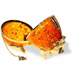 Сувенирная фигурка из янтаря «Свинья-копилка»