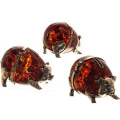 Сувенирная фигурка из янтаря «Свинья-копилка»