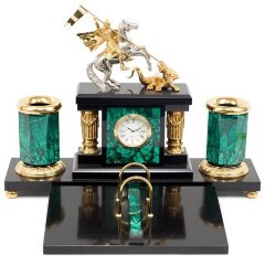 Настольный набор-часы «Георгий Победоносец» (малахит)