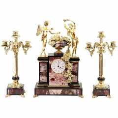 Каминные часы «Амур и Психея» с канделябрами (яшма)