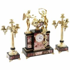 Каминные часы «Амур и Психея» с канделябрами (яшма)