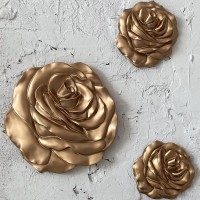 Декоративное 3D панно для настенного интерьера «Розы» золотого цвета (2 шт)