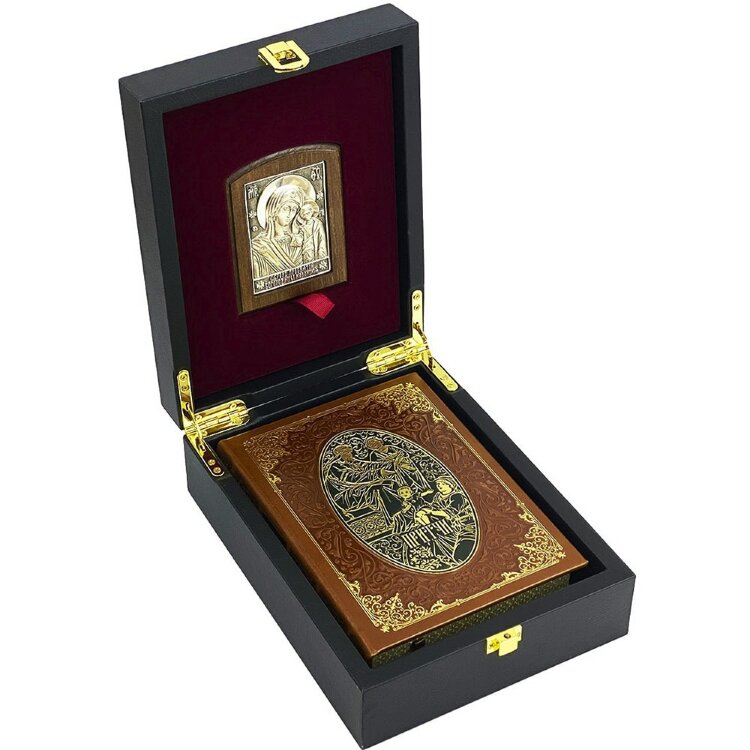 Подарочный набор книги «Притчи с иконой» в кожаном коробе