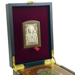 Подарочный набор книги «Притчи с иконой Богородицы» в кожаном коробе