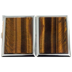 Портсигар металлический на 10 сигарет «Тигровый глаз» с зажигалкой в подарок мужчине