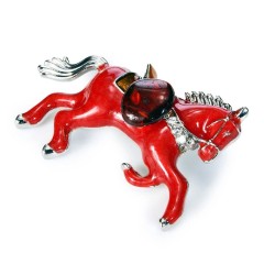 Красная брошь подвеска «Лошадка» с покрытием горячей эмалью — символ Нового 2026 года 
