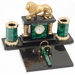Настольный набор-часы «Лев» (малахит)