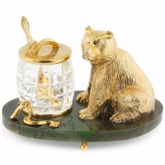 Позолоченная медовница «Медведь» на нефрите