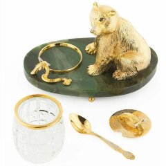 Позолоченная медовница «Медведь» на нефрите