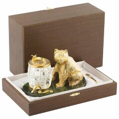 Позолоченная медовница «Медведь» на нефрите