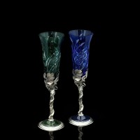 Серебряные бокалы для вина «Весна» из синего хрусталя