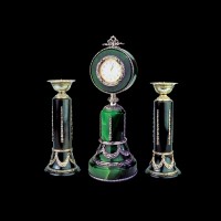 Подарочные часы с подсвечниками «Классик» из серебра и нефрита