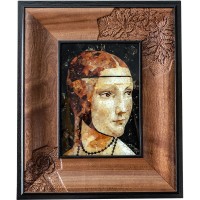 Интерьерная картина «Дама с горностаем» из янтаря и ценных пород дерева