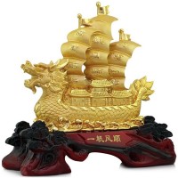 Позолоченная фигурка китайского парусника «Джонка» из дерева с головой дракона